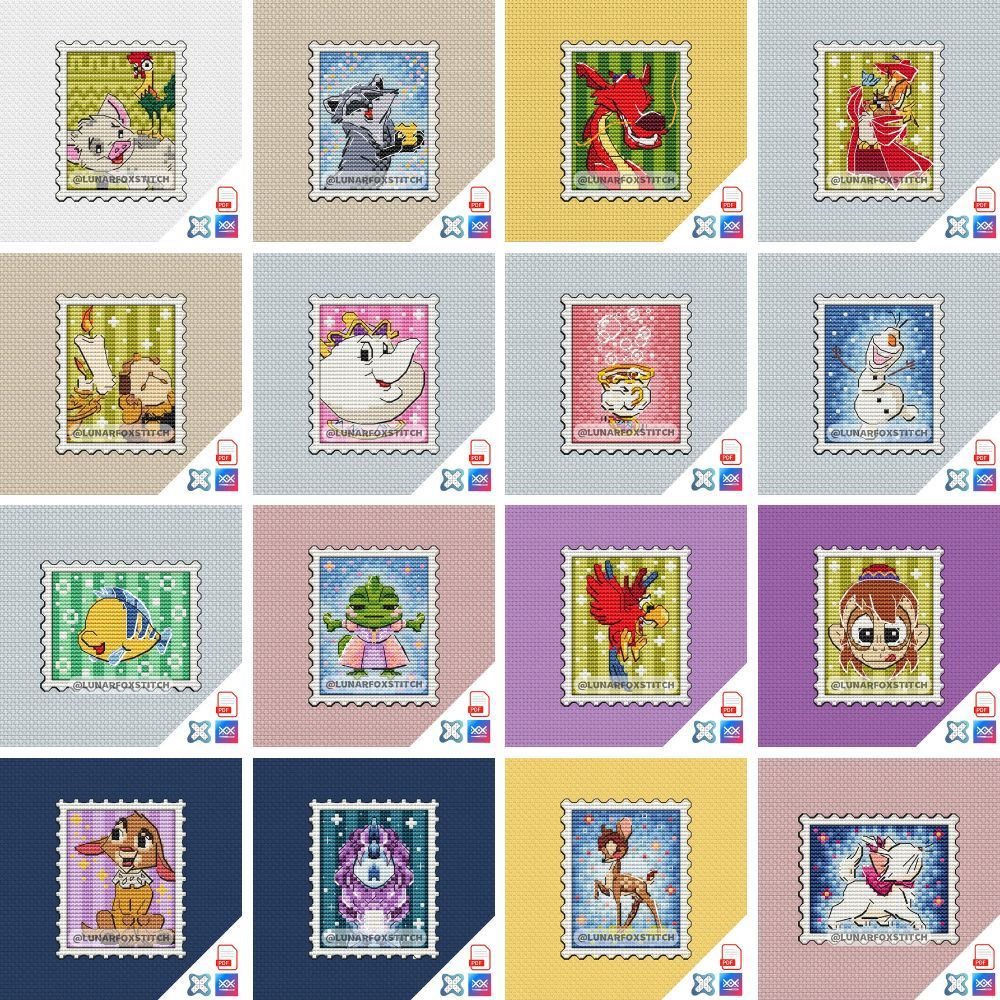 Friends Set of 16 mini stamp cross stitch pattern