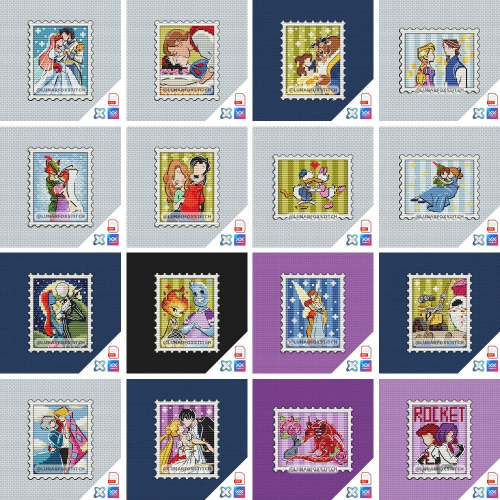 Love story Set of 16 mini stamp cross stitch pattern