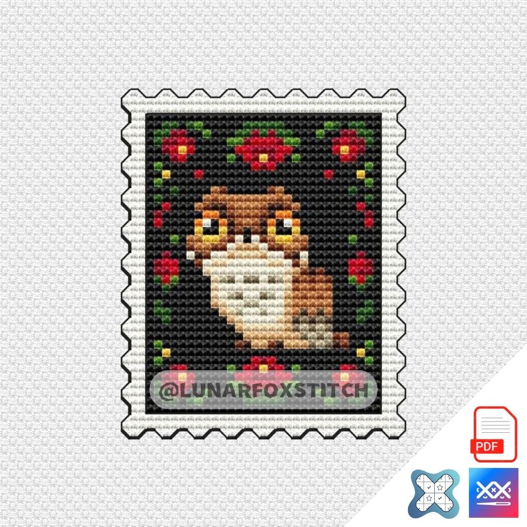 Nightjar owl mini postage stamp cross stitch pattern