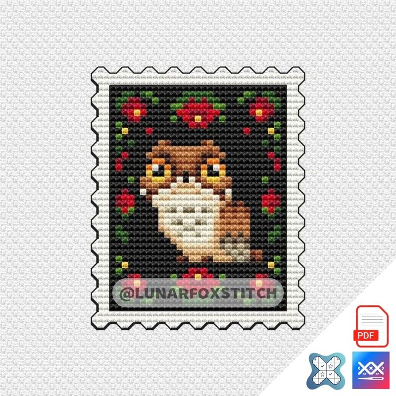 Nightjar owl mini postage stamp cross stitch pattern