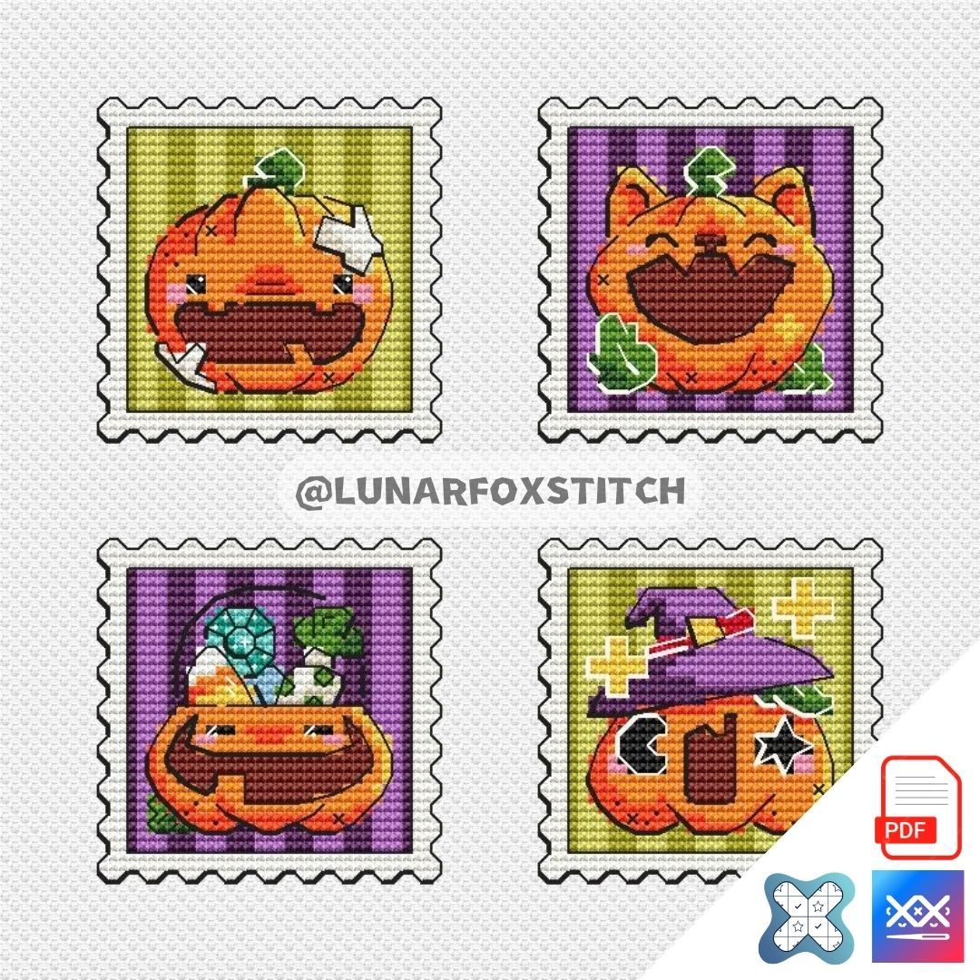 Halloween pumpkin mini stamp cross stitch pattern