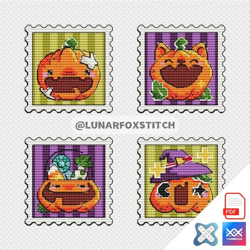 Halloween pumpkin mini stamp cross stitch pattern