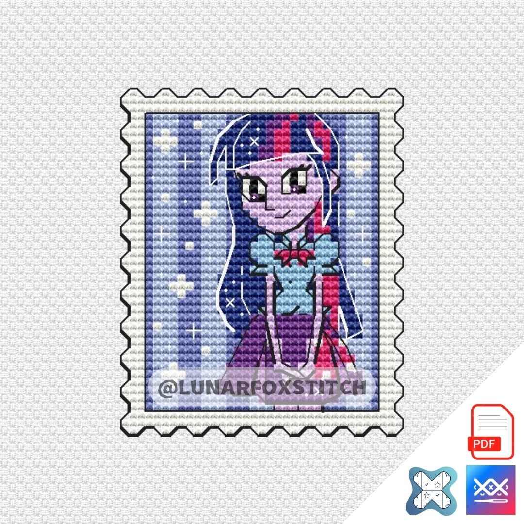 Pony Girl Wizard mini postage stamp cross stitch pattern