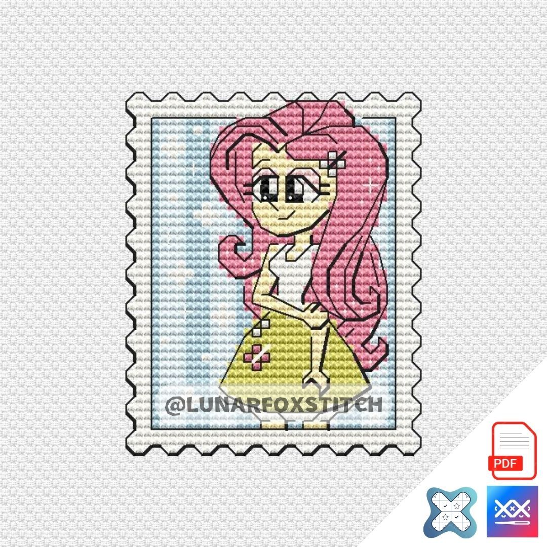Pony Girl Shy mini postage stamp cross stitch pattern