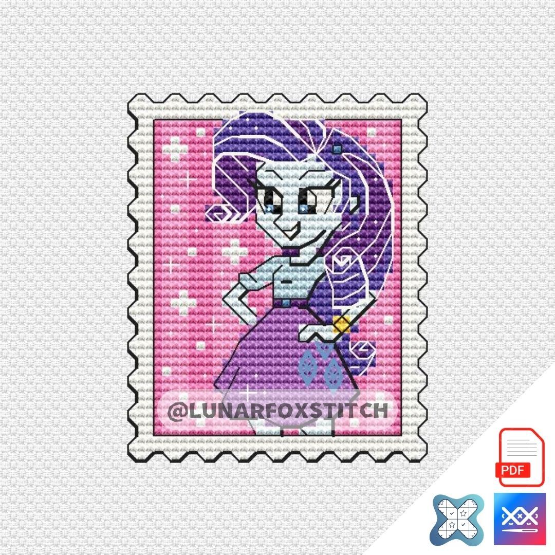 Pony Girl Purple mini postage stamp cross stitch pattern