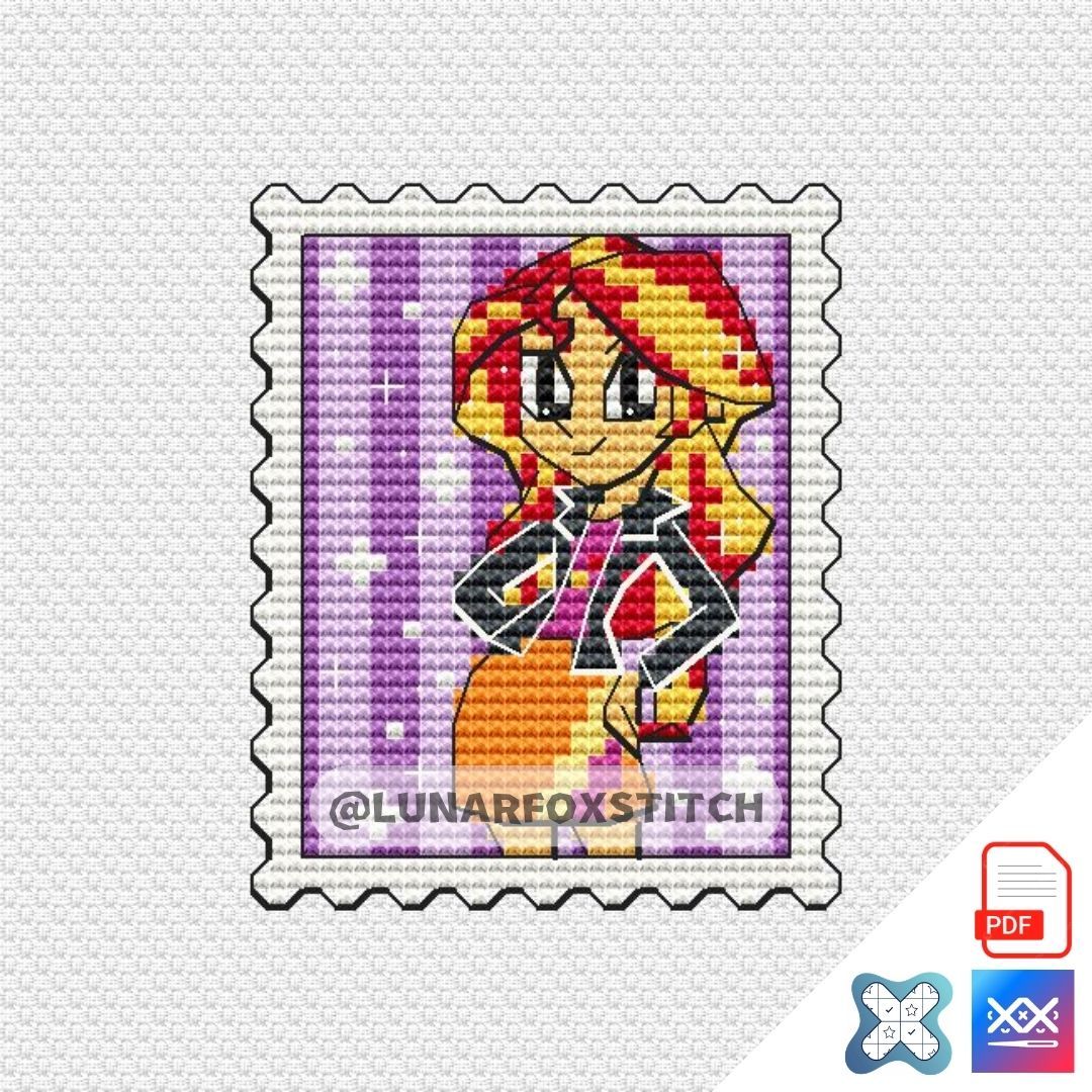 Pony Girl Fire mini postage stamp cross stitch pattern