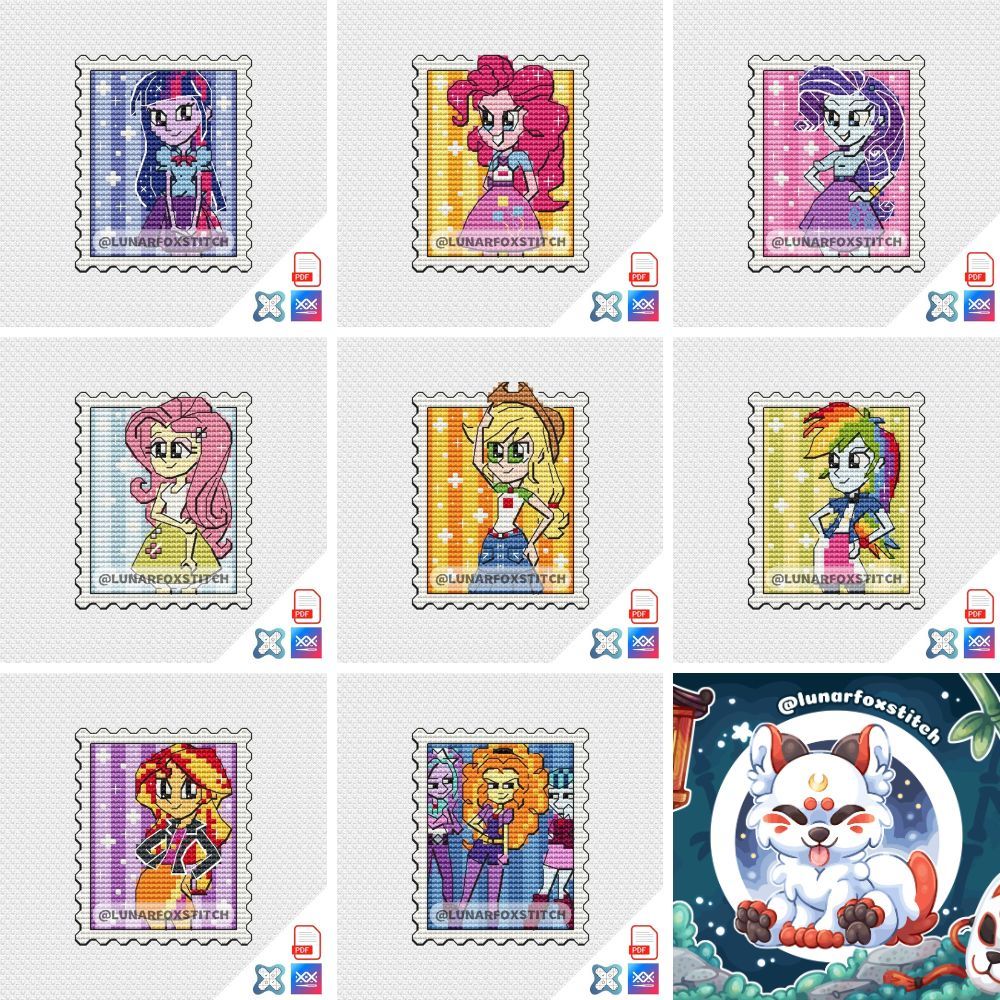 Pony Girls - Set of 8 mini stamp cross stitch pattern