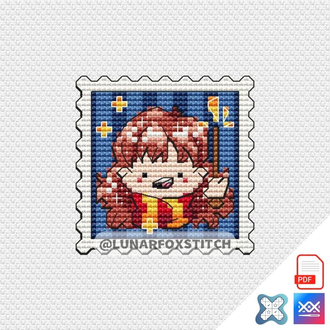 Wizard Girl In Red Scarf mini postage stamp cross stitch pattern