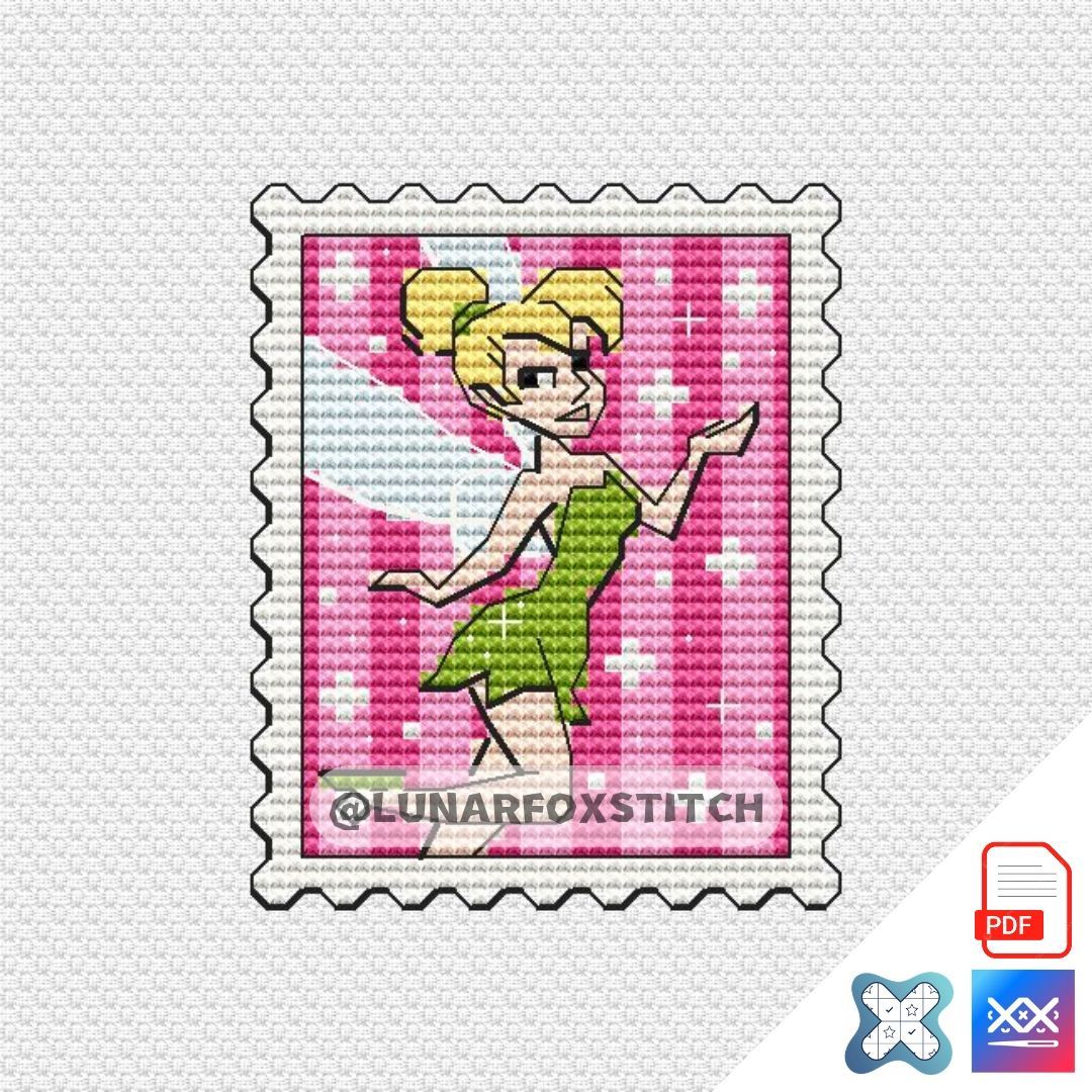Fairy Green mini postage stamp cross stitch pattern