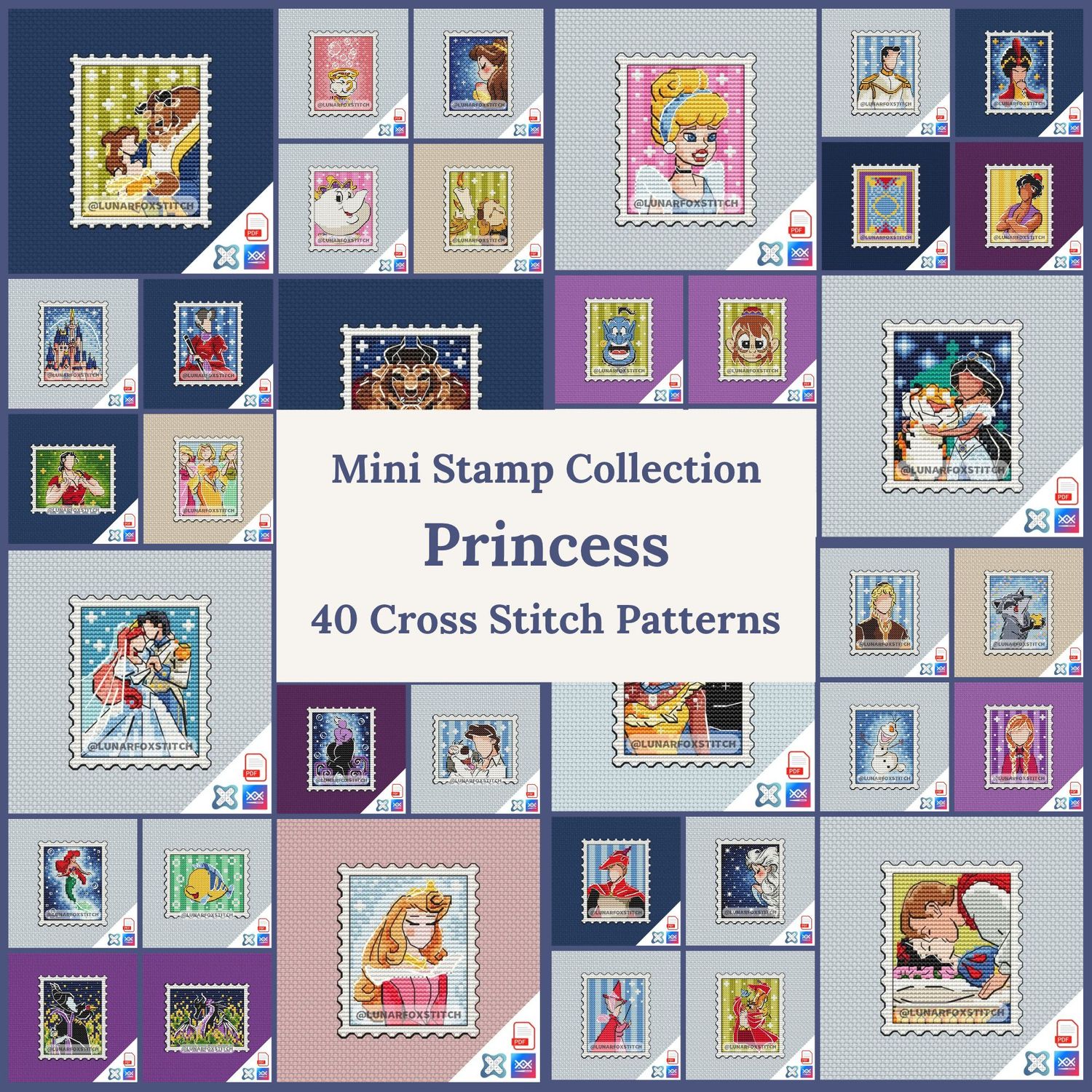 Princess - set of 40 - postage stamp cross stitch pattern