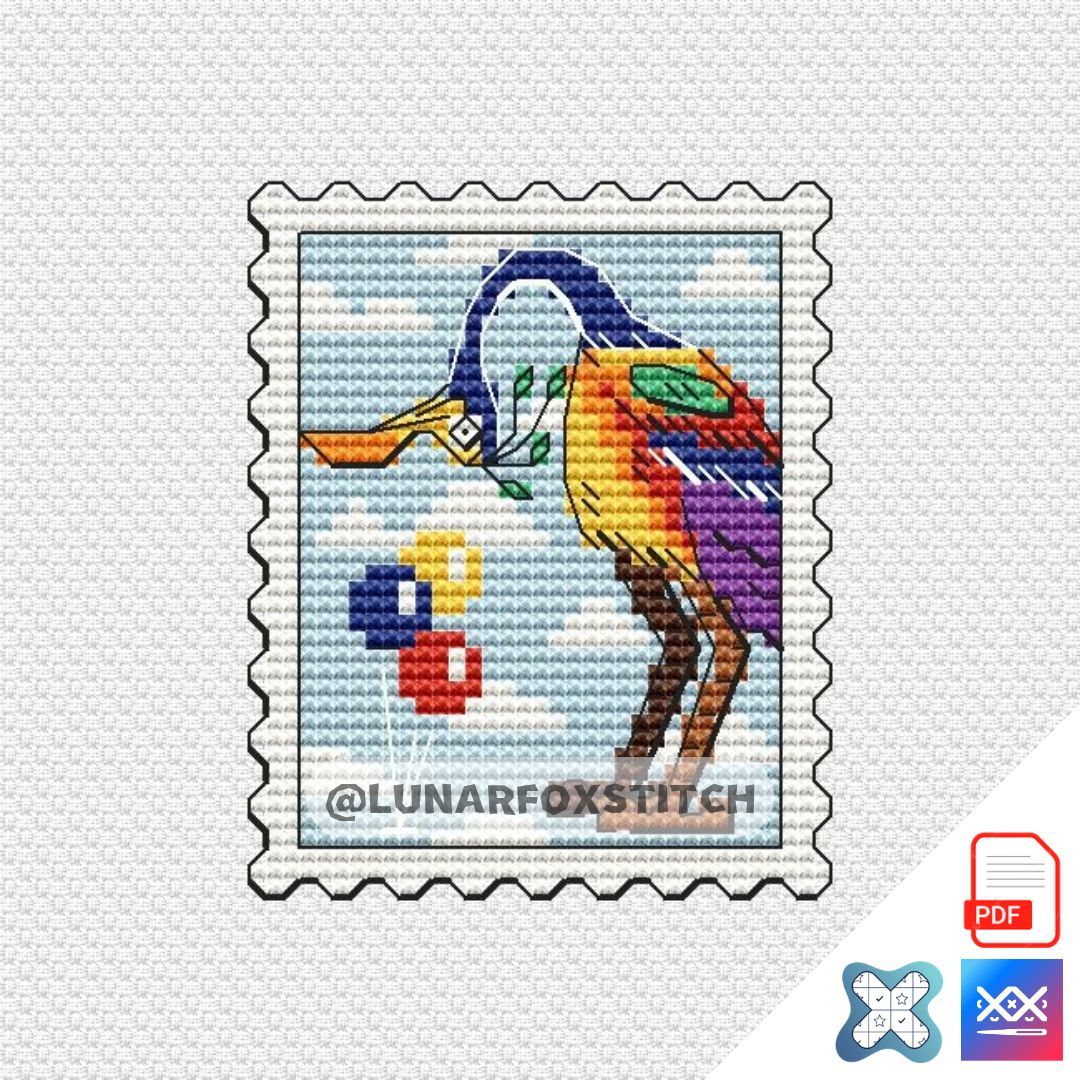 Colorful Tropical Bird mini stamp cross stitch pattern