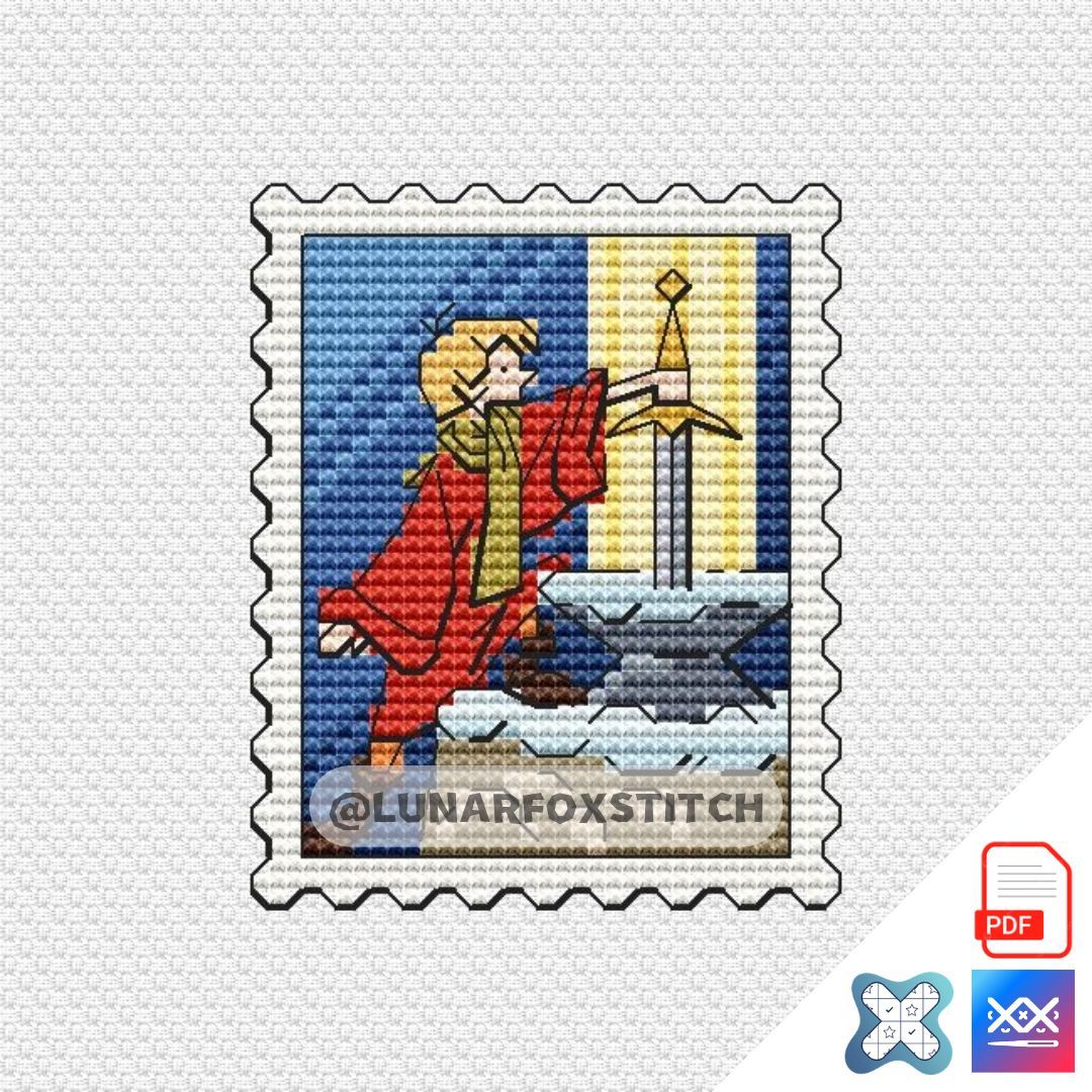 Boy and magic sword mini stamp cross stitch pattern