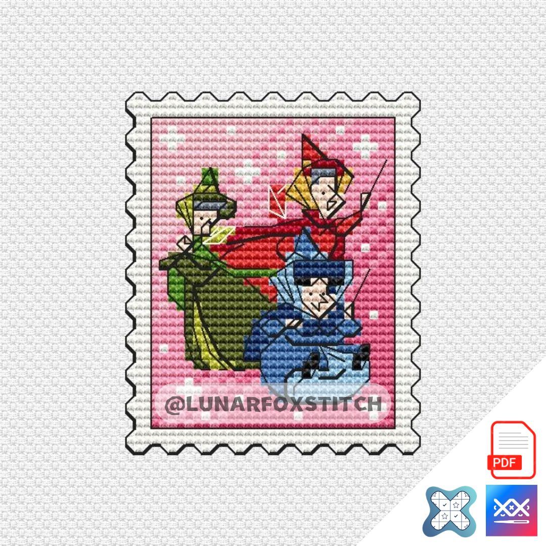 Three Little Fairies mini stamp cross stitch pattern