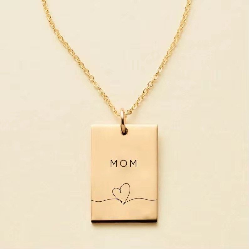Mothers Day Necklace - "MOM" pendat and chain