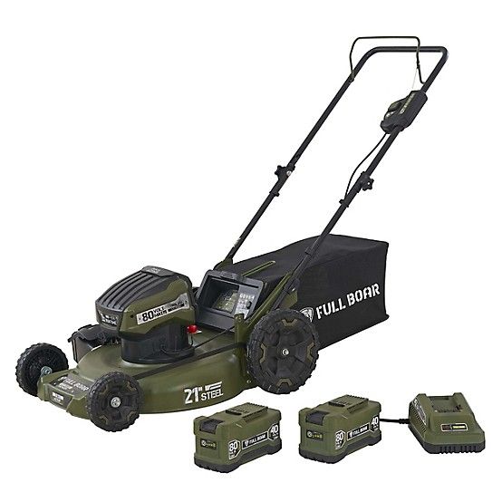 Full Boar 21 in. 80 V 3-in-1 Lithium-Ion Push Lawn Mower, 2 Batteries and 1 Charger Included