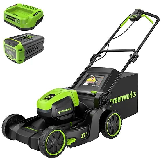 Greenworks 60V 17 in. Cordless Battery Push Lawn Mower with 4.0Ah Battery &amp; Charger
