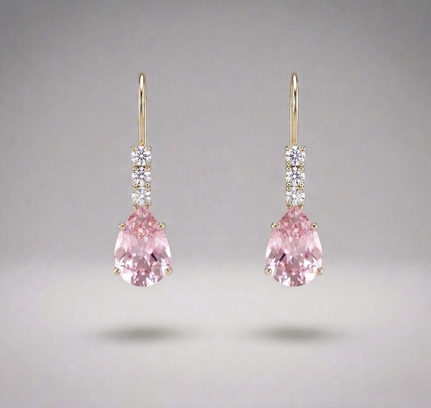 14kt Gold 3 Stone Pear Shape Earrings (Rose)