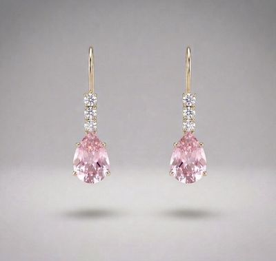 14kt Gold 3 Stone Pear Shape Earrings (Rose)