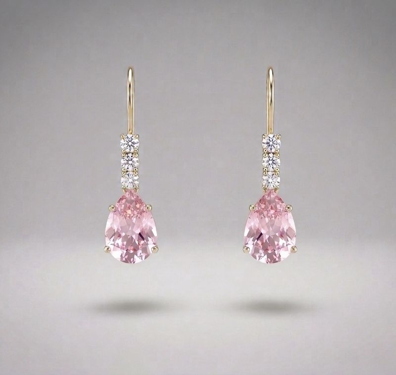 14kt Gold 3 Stone Pear Shape Earrings (Rose)