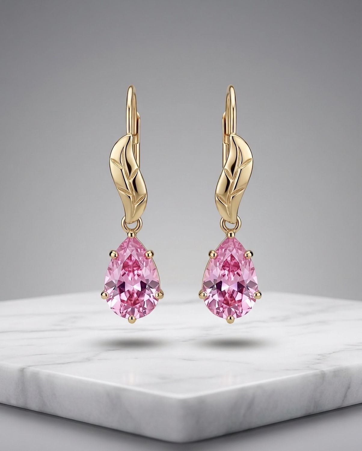14kt Gold Leaf Teardrop Earrings (Rose)