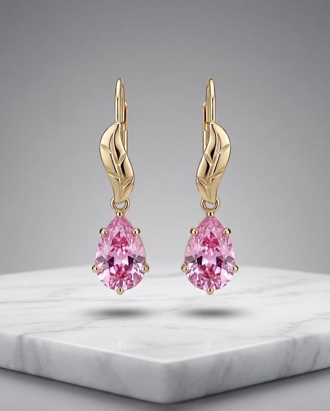 14kt Gold Leaf Teardrop Earrings (Rose)