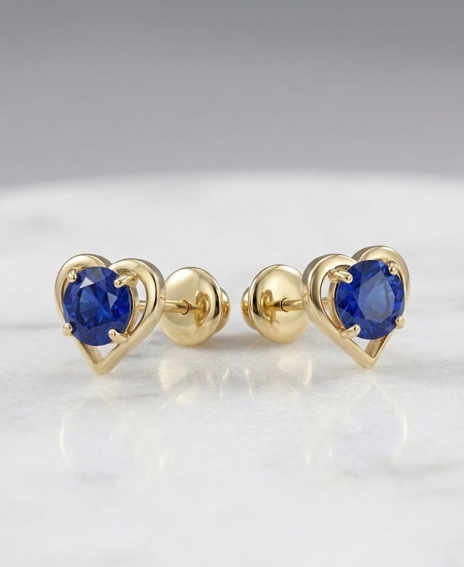 14kt Gold Heart Shape Blue Stone