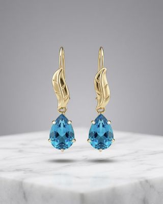 14kt Gold Leaf Teardrop Earrings (Aquamarine)