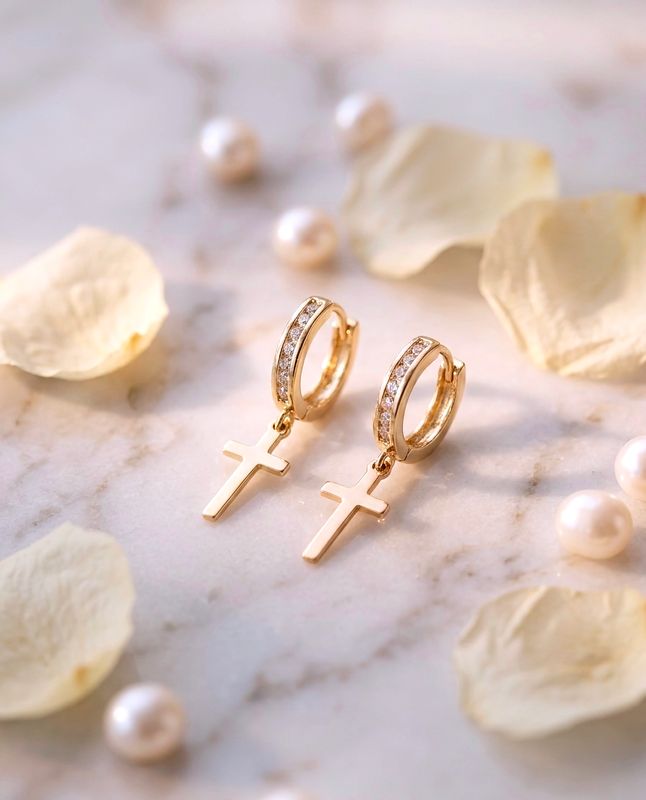 14kt Gold Cross Hoop Earrings