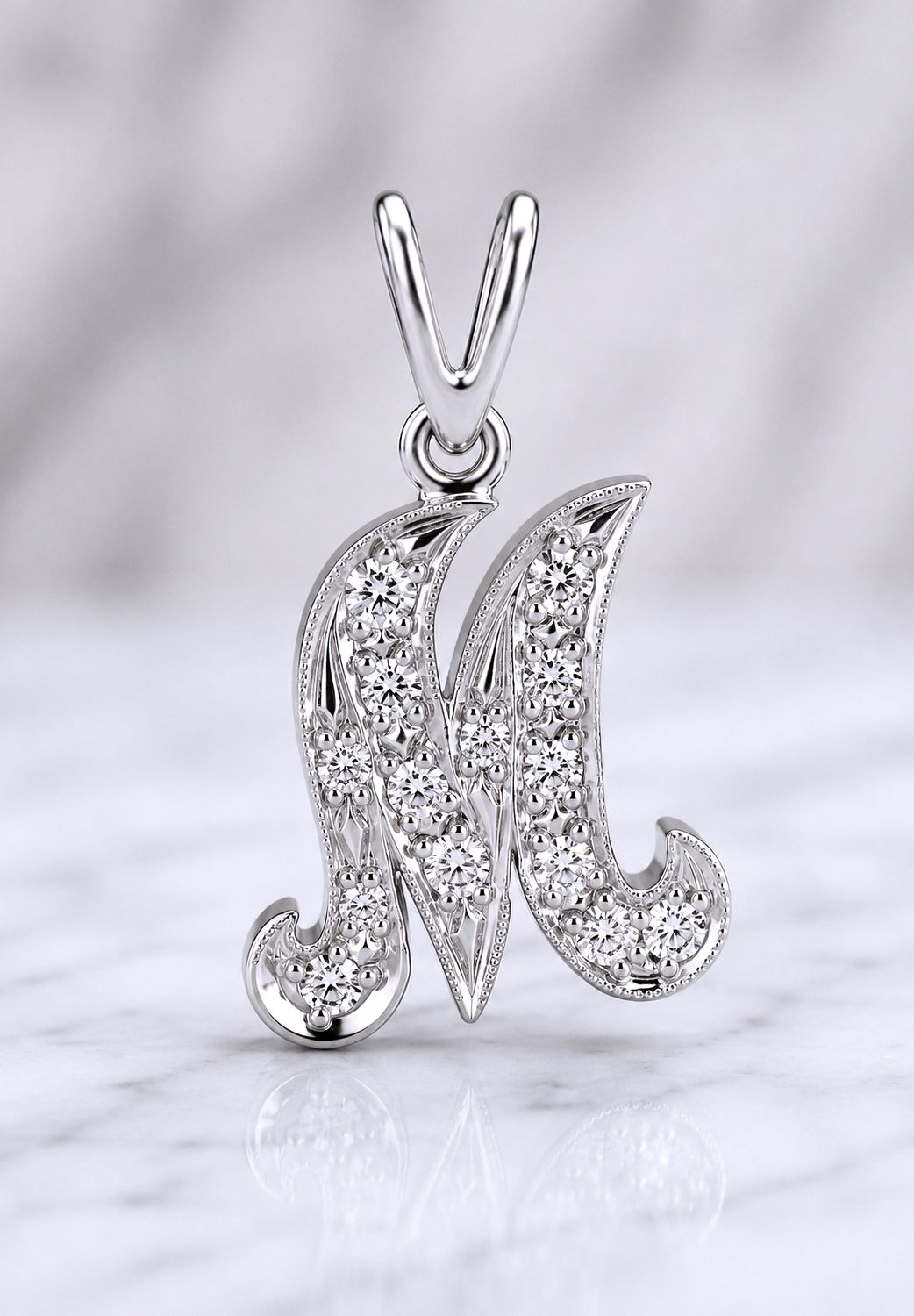 14kt White Gold Letter "M" Pendant