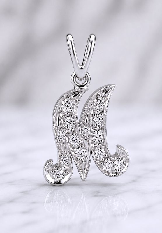 14kt White Gold Letter "M" Pendant