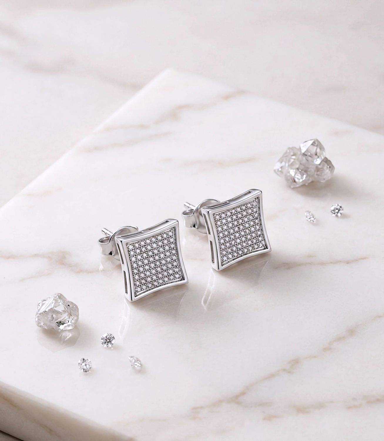 14kt White Gold Micro-Pave Square Stud Earrings