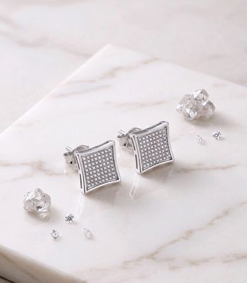 14kt White Gold Micro-Pave Square Stud Earrings