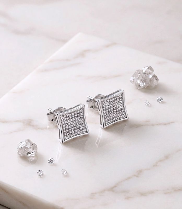 14kt White Gold Micro-Pave Square Stud Earrings
