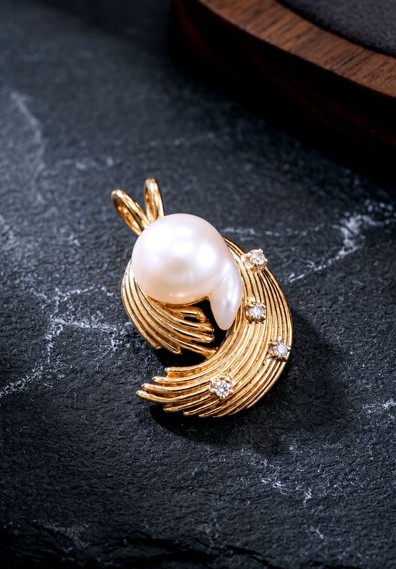 14kt Swirl Wing Pearl Pendant