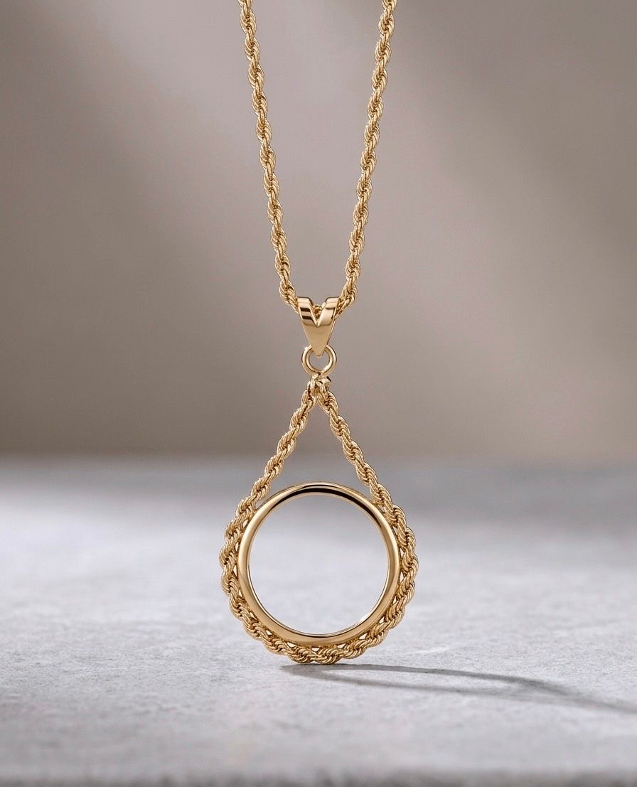 14kt Gold "COIN" Pendant 20" Rope Chain