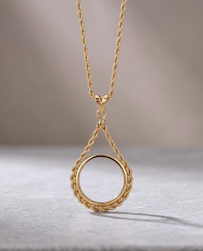 14kt Gold "COIN" Pendant 20" Rope Chain