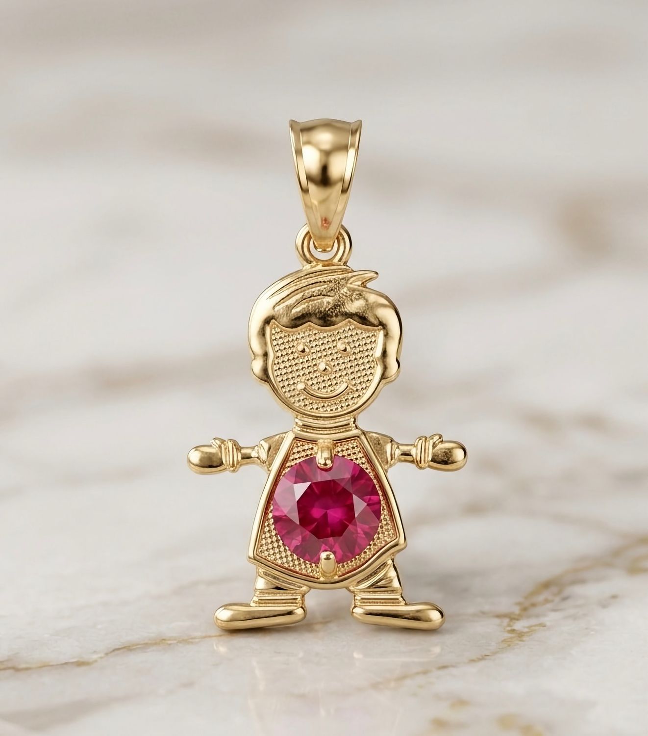 14kt Gold Ruby Stone Boy Pendant