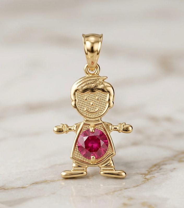 14kt Gold Ruby Stone Boy Pendant