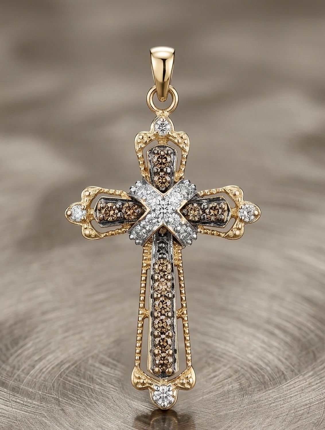 14kt Gold Two-Tone Ornate Cross Pendant