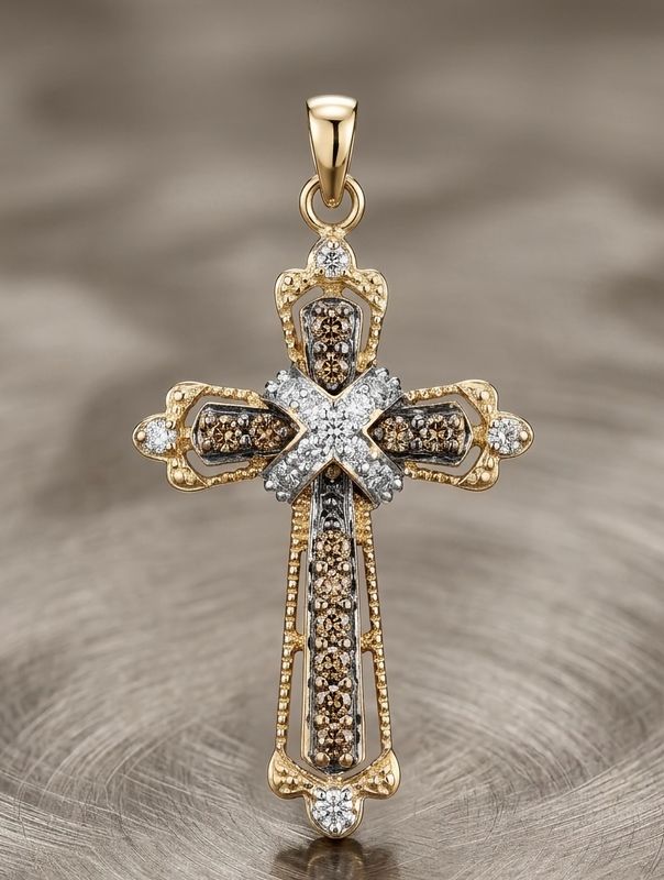 14kt Gold Two-Tone Ornate Cross Pendant