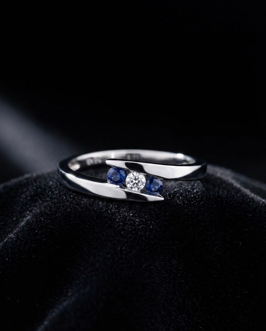 10kt White Gold 3 Stone Bypass Ring