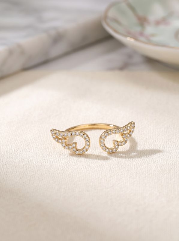 14Kt Gold Adj/Open Angel Wing Ring