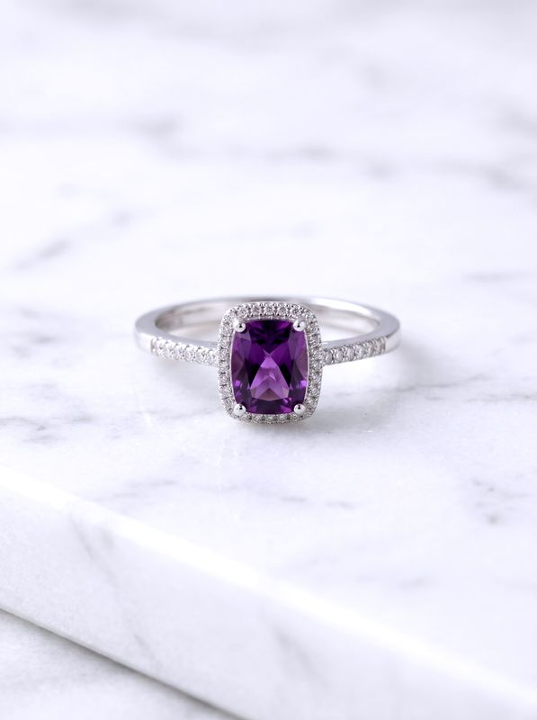 14kt White Gold Cushion-Cut Amethyst Ring