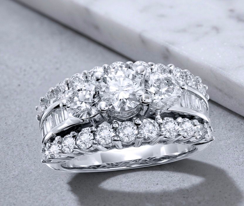 14kt White Gold 3 Stone Bridal Set