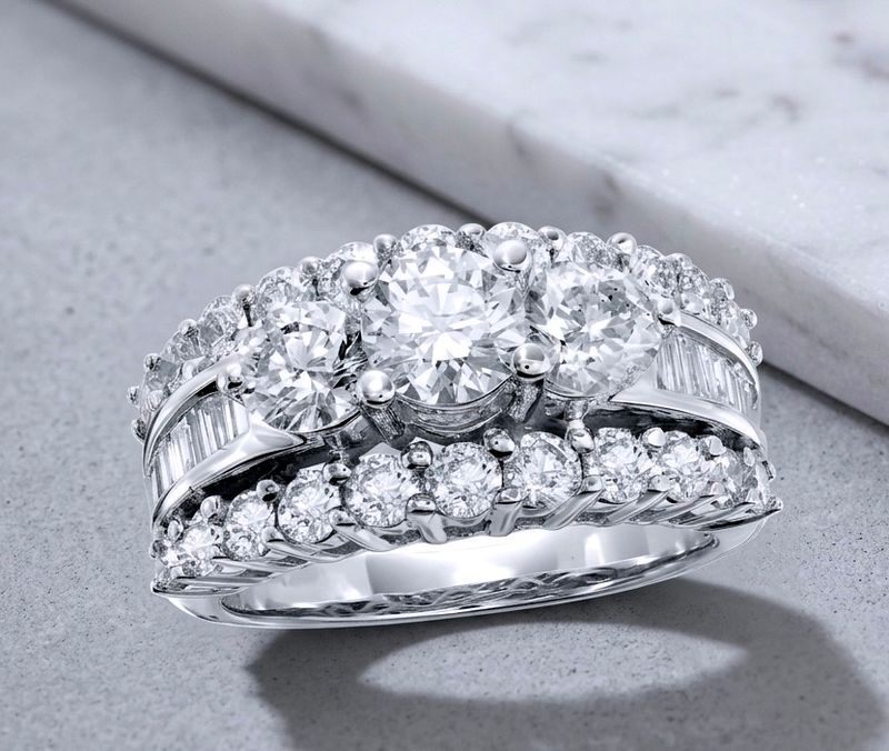 14kt White Gold 3 Stone Bridal Set