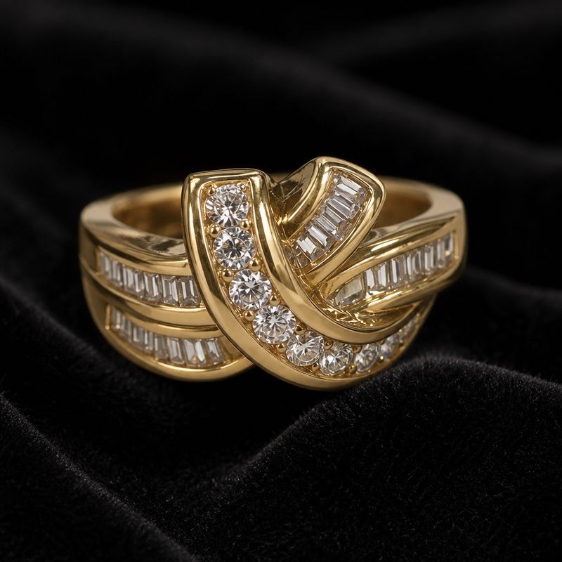 10kt Gold Baguette Diamond Bypass Ring
