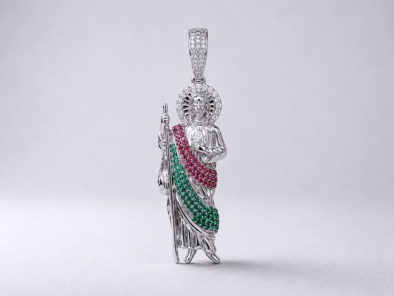 Silver 925 Multi Color CZ  St. Jude Pendant