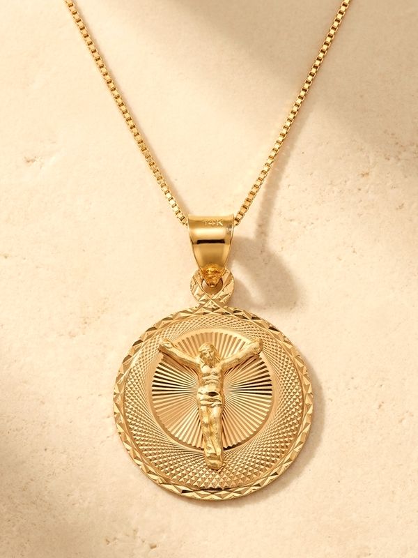 14kt Gold Tri-Color Crucifix pendant 18" Box Chain