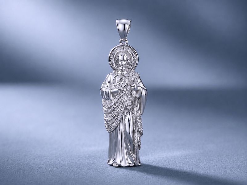 Encrusted St. Jude  Disc Pendant