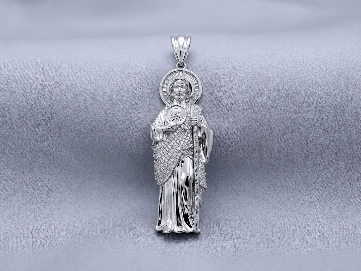 Sterling Silver CZ St. Jude Pendant 51mm